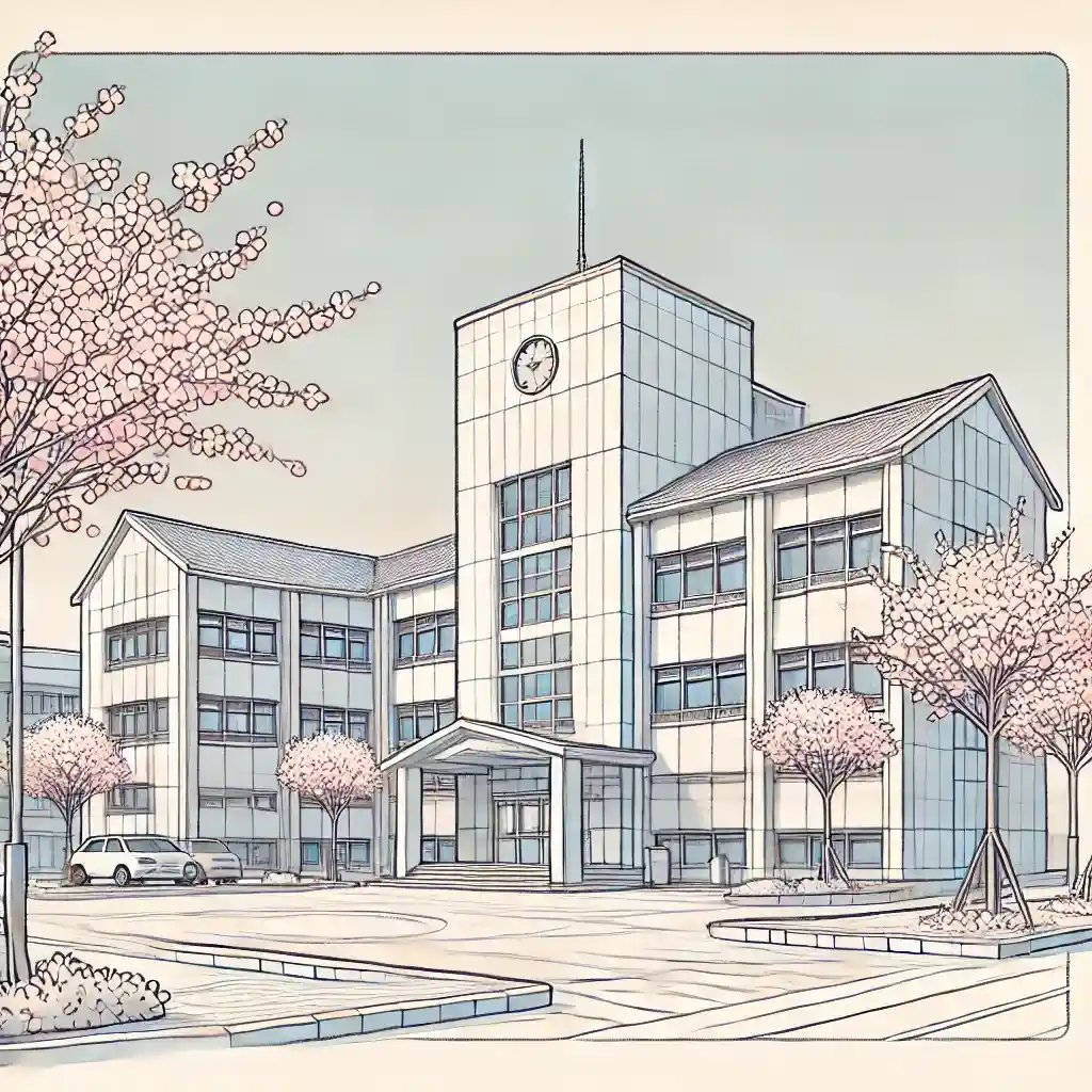 学校校舎　桜満開