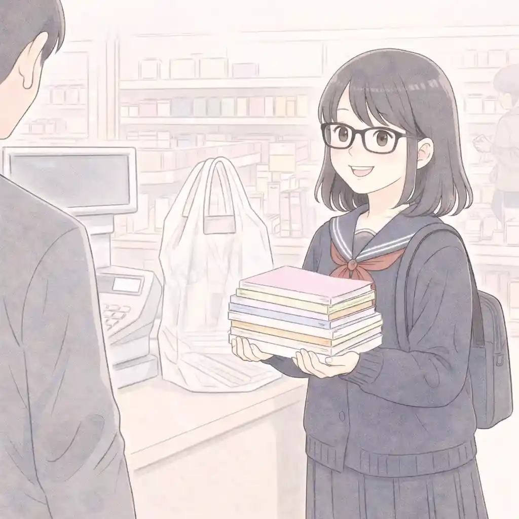 ノート何冊かかっている中学生女子