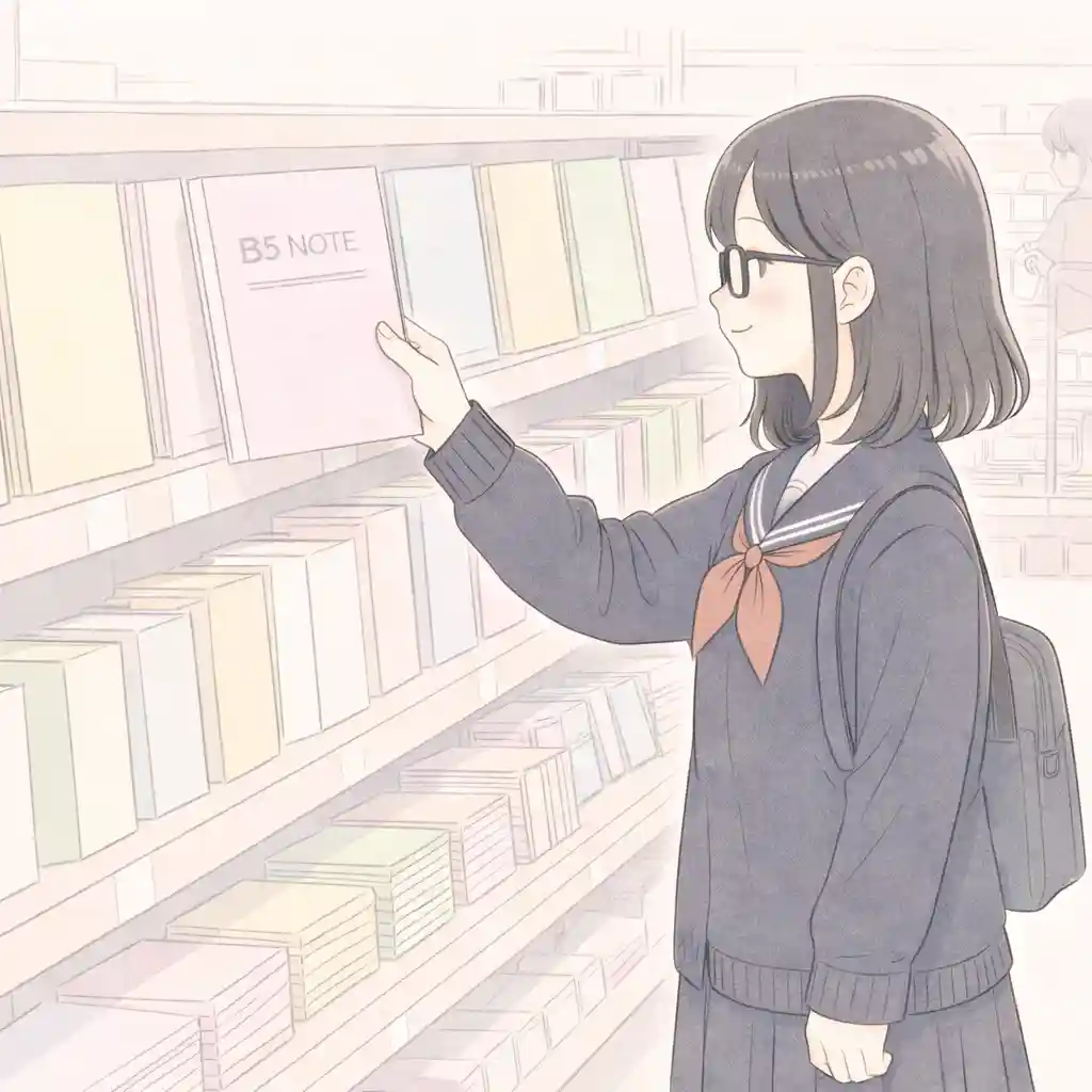 ノートを選んでいる中学生女子