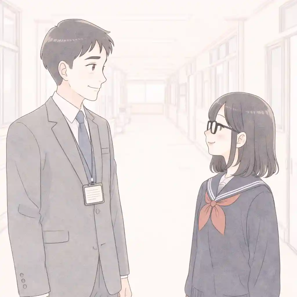 先生と話してる中学生女子