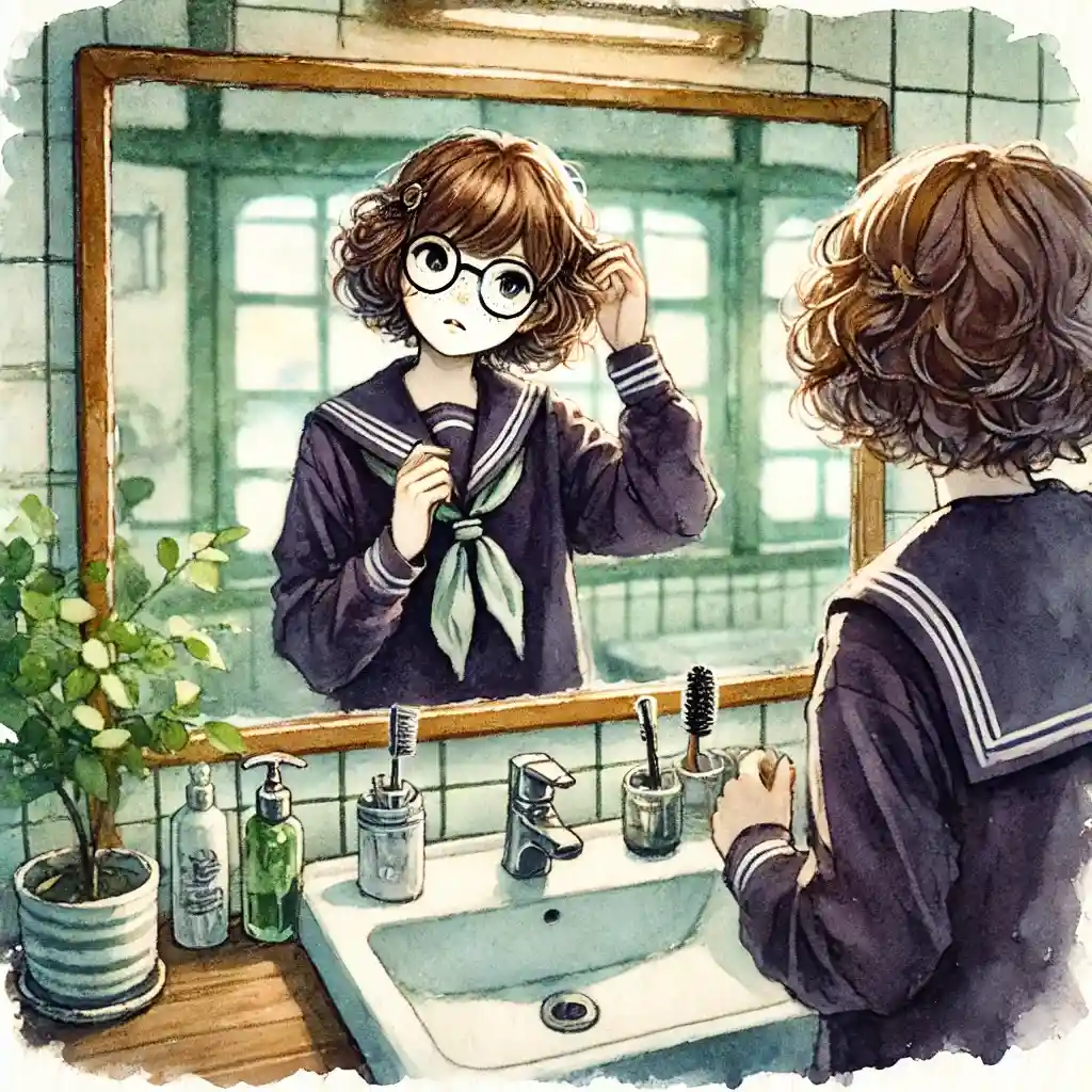 朝身支度している中学生女子