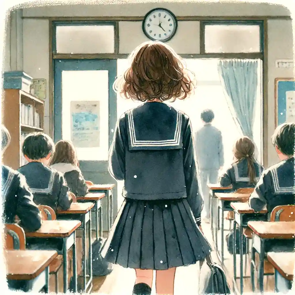 クラスに入っていく中学生女子