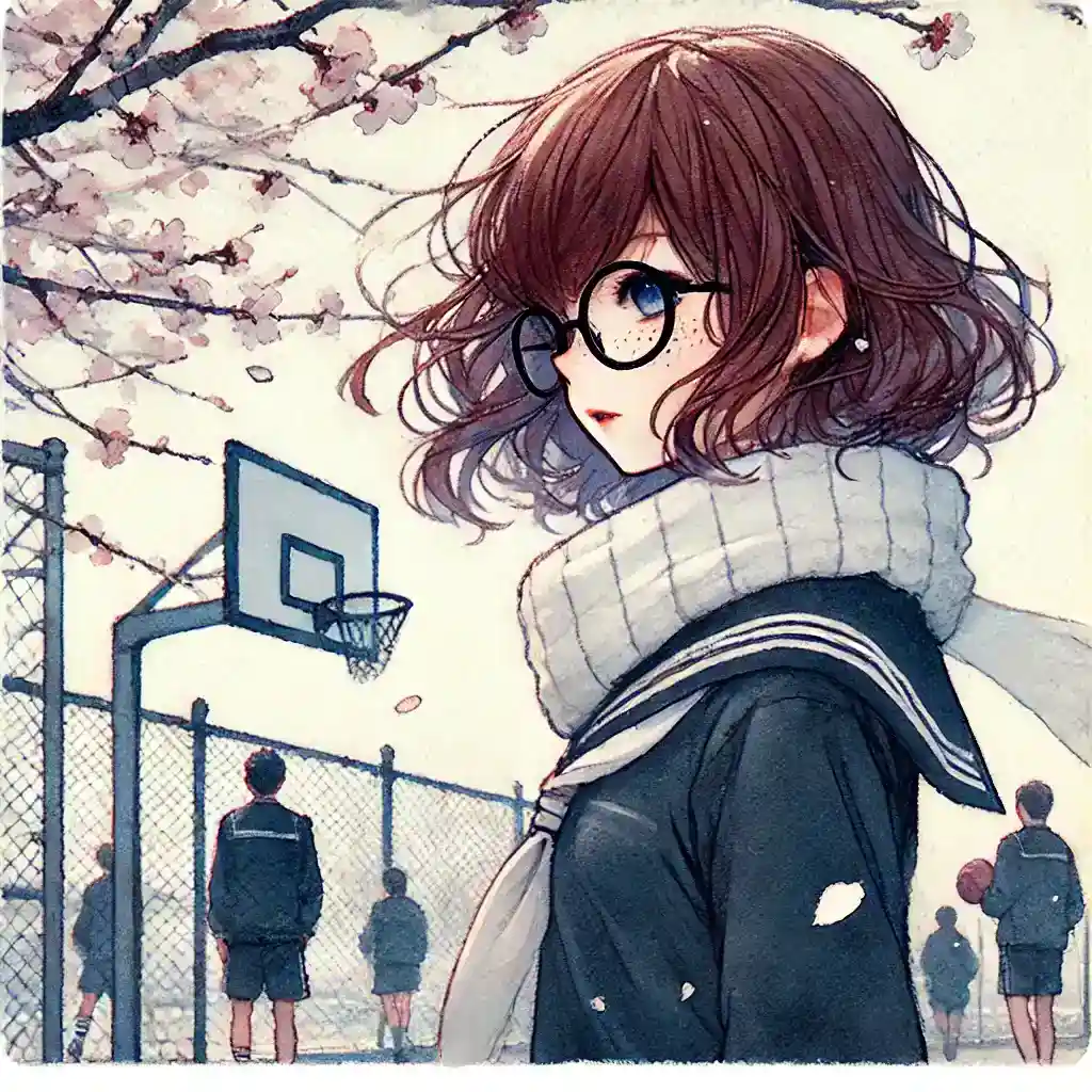 校庭を歩いている中学生女子