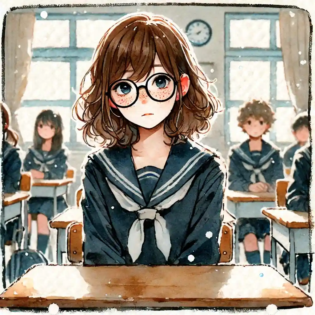 初めてのクラスで緊張している中学生女子