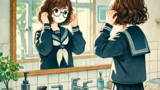身だしなみを整えている中学生女子