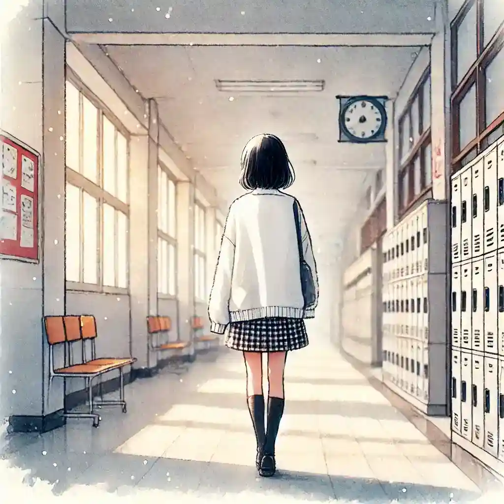 教室に向かう中学生女子