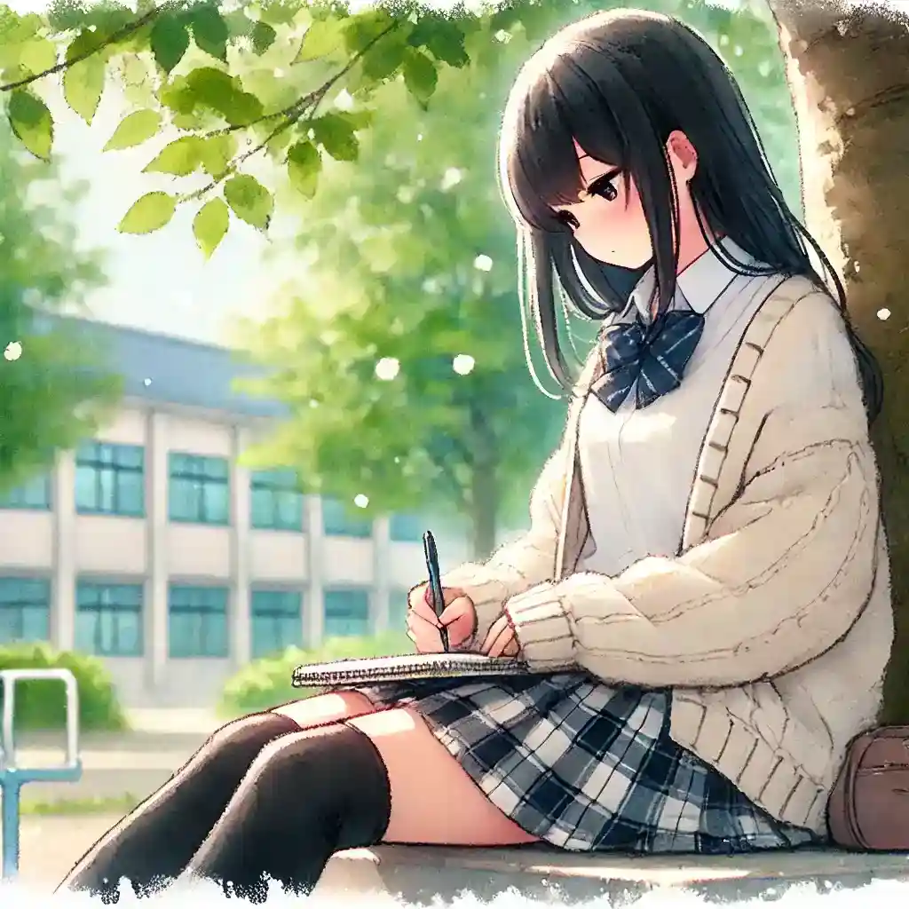 キャッチフレーズを考えている中学生女子