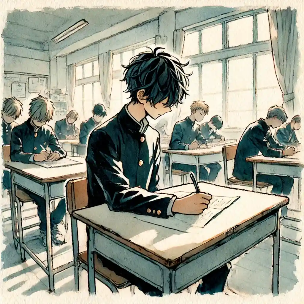 プロフィールを書く中学生男子