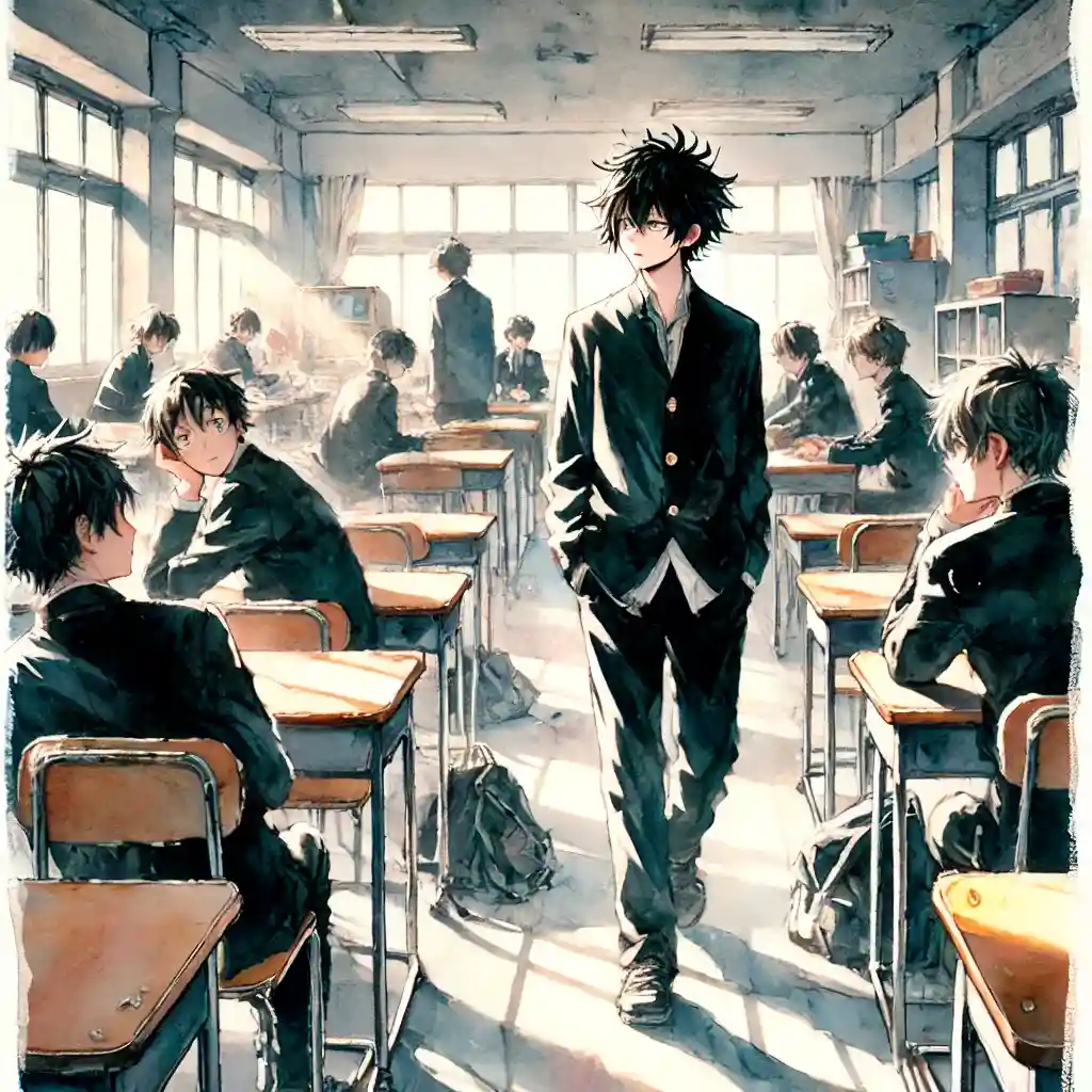 教室に入ってくる中学生男子