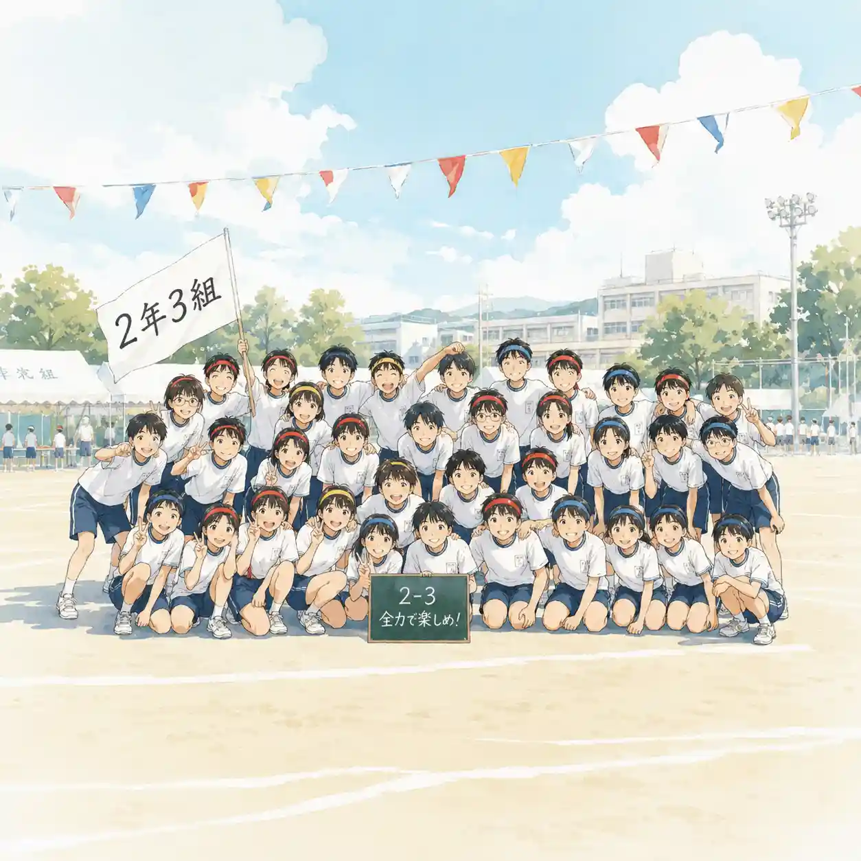 集合写真をとっているクラスメート