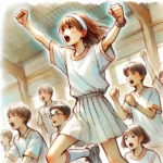 応援席で応援する中学生女子