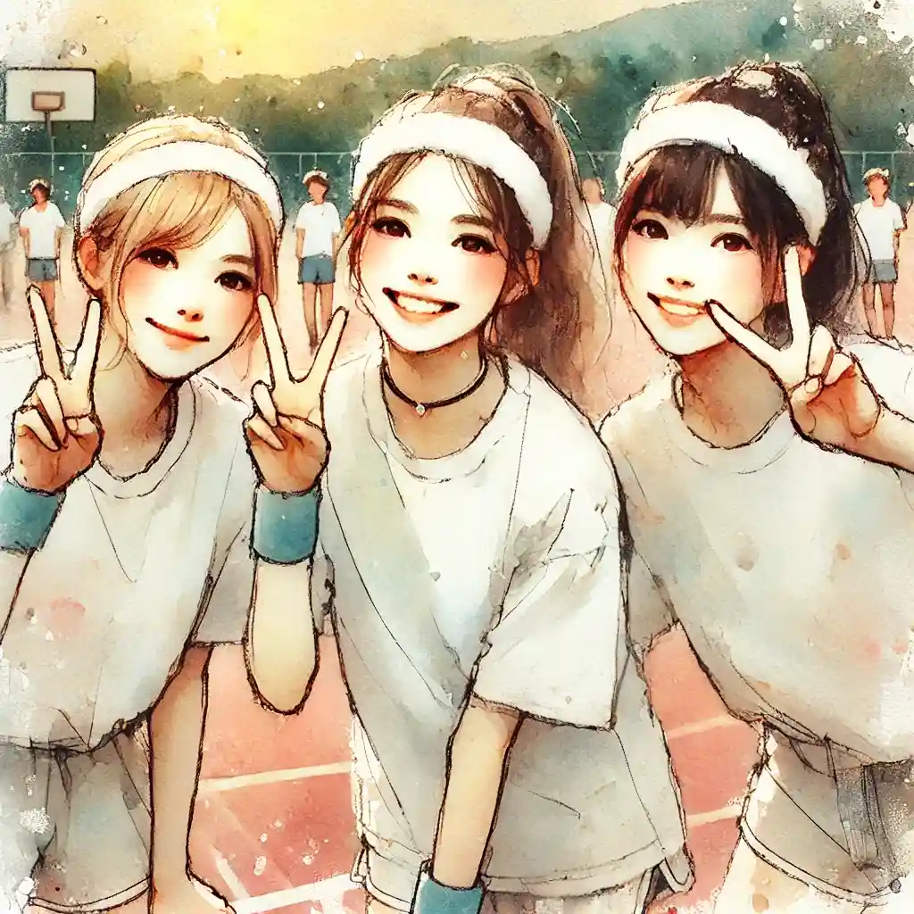 三人で映る中学生女子