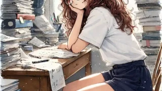 宿題が終わらず不貞腐れる中学生女子