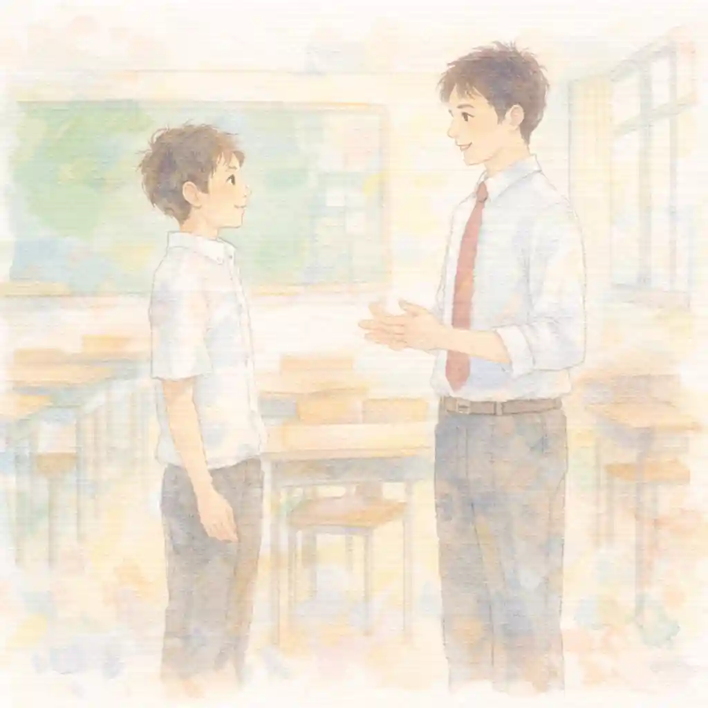 先生に雄団する男子