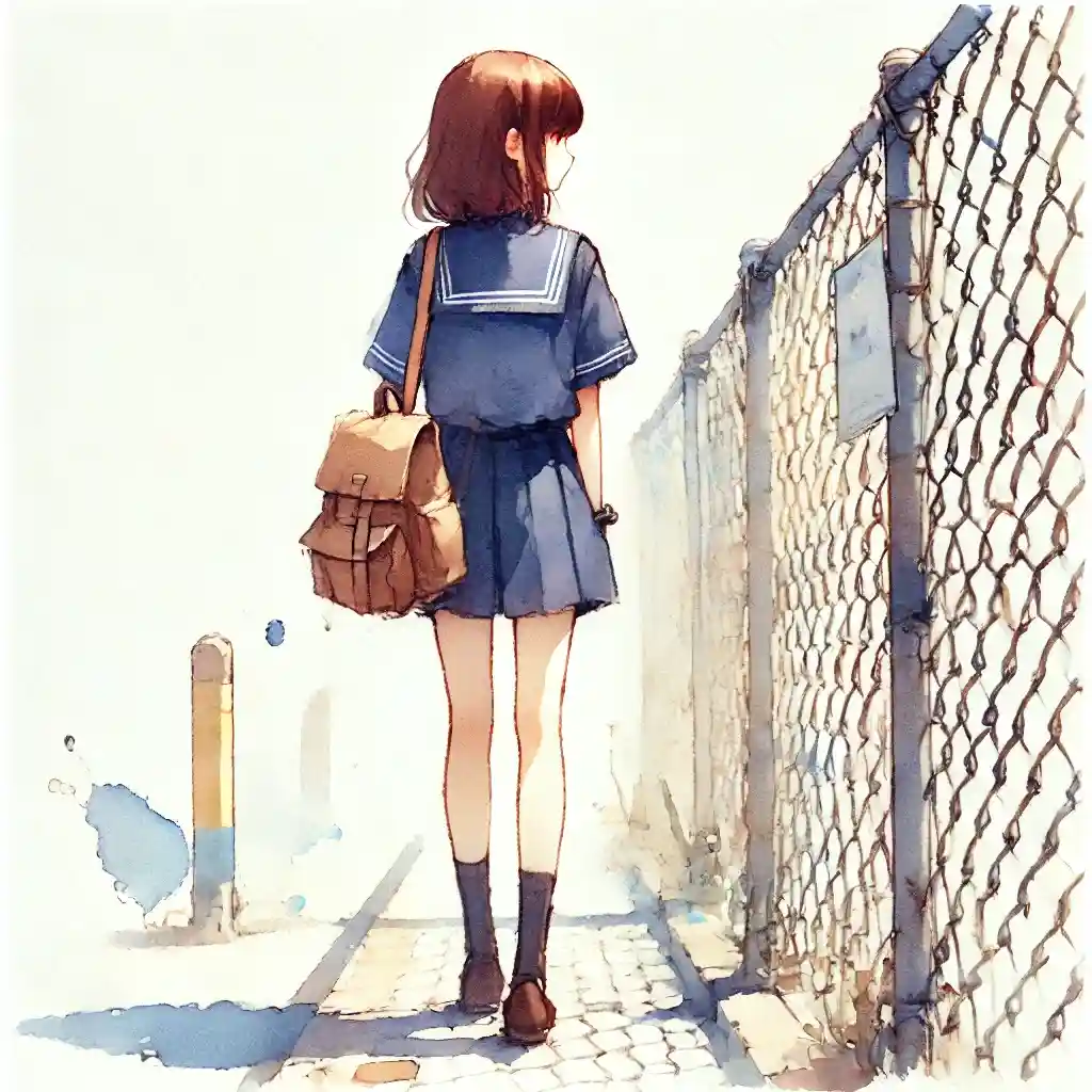 帰り道 金網の向こうを見ている女子