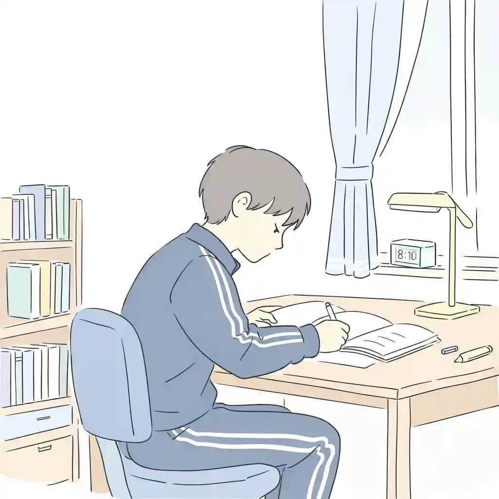 自分の部屋で勉強している中学生男子