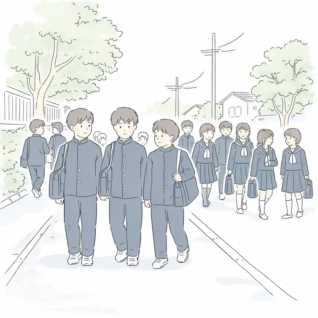 通学する中学生たち