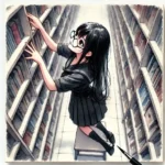 高いところにある本を取ろうとしている中学生女子