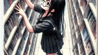 高いところにある本を取ろうとしている中学生女子