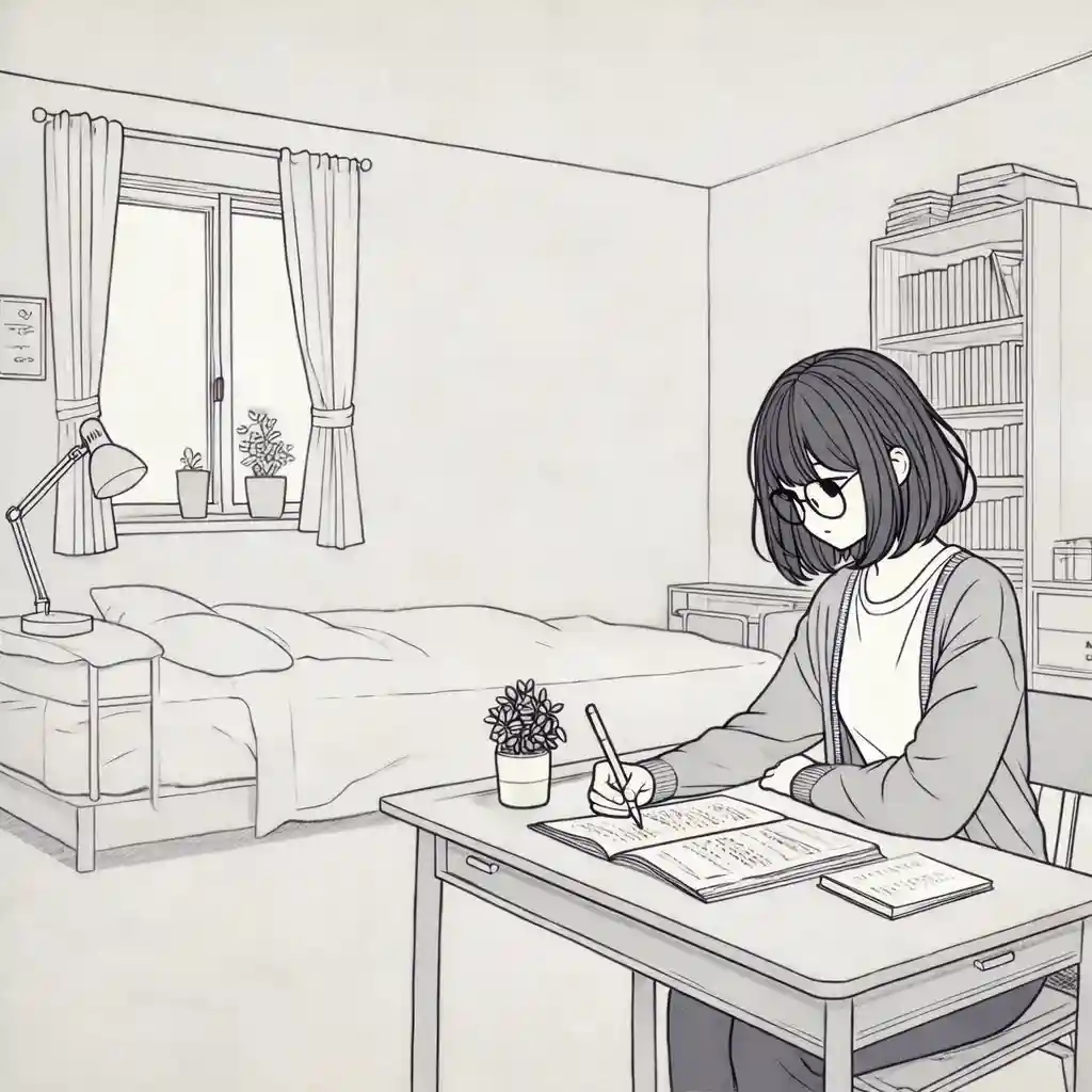 自宅で勉強中の中学生女子