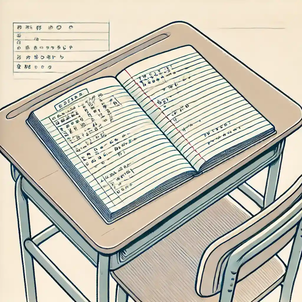 教室の机の上のノート