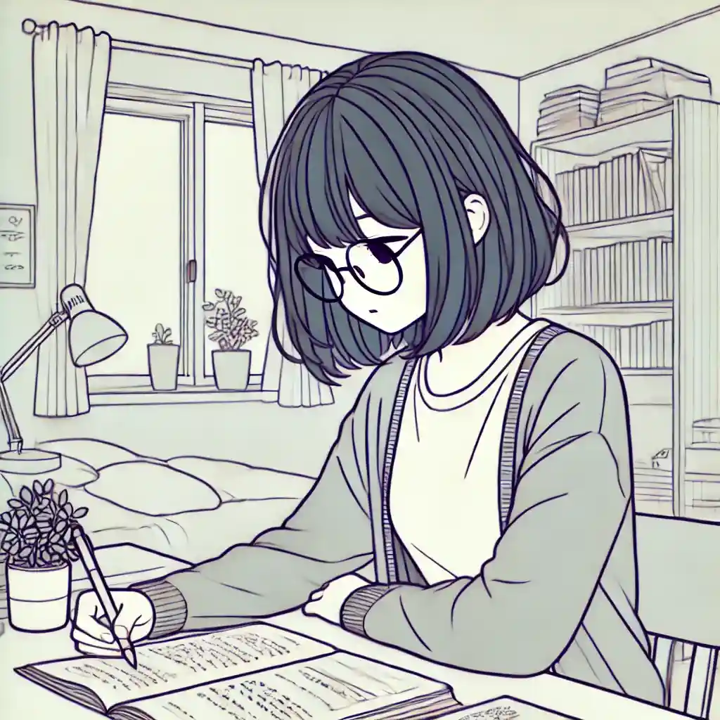 ノートを使って勉強している女子