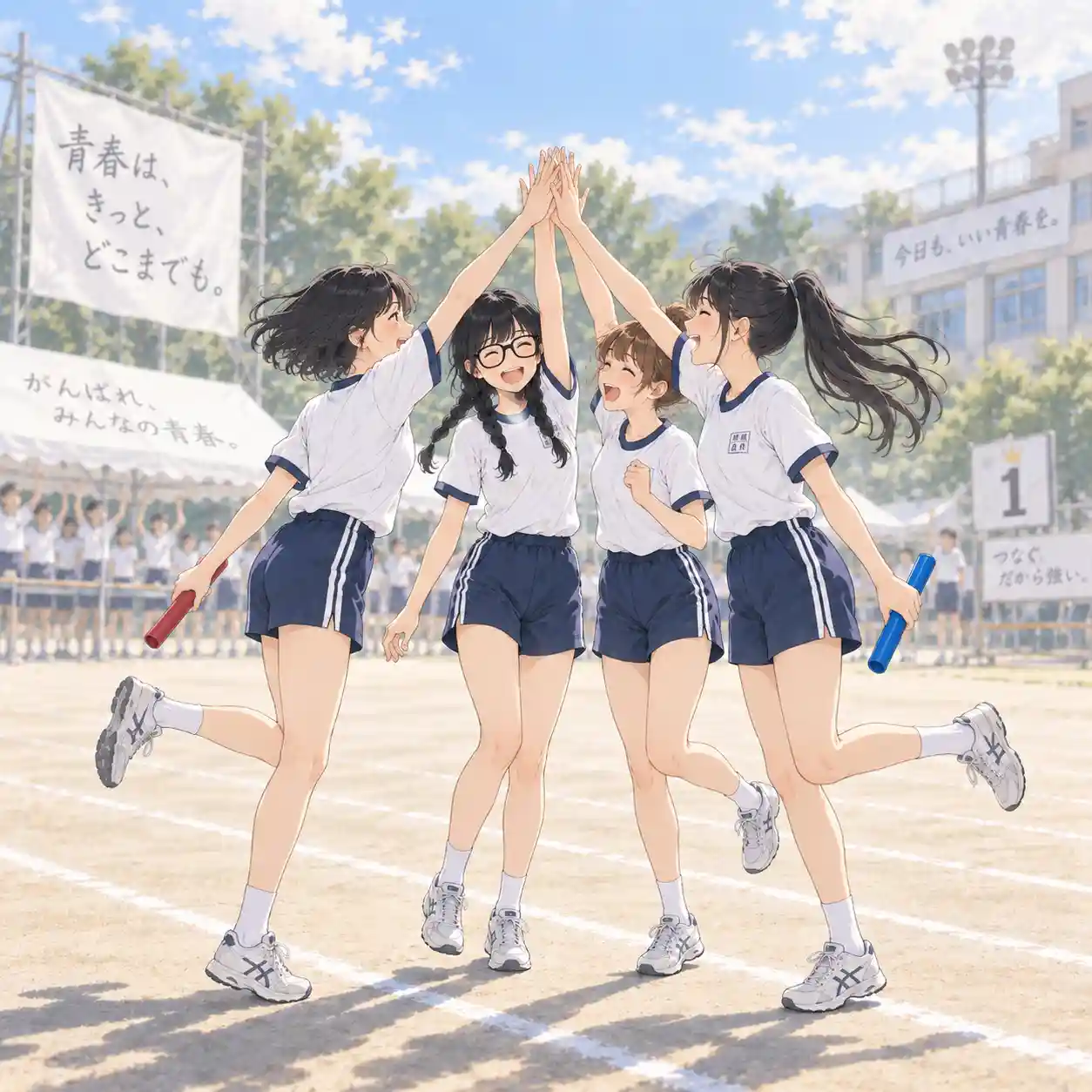 ゲームに勝てて喜んでいる女子たち