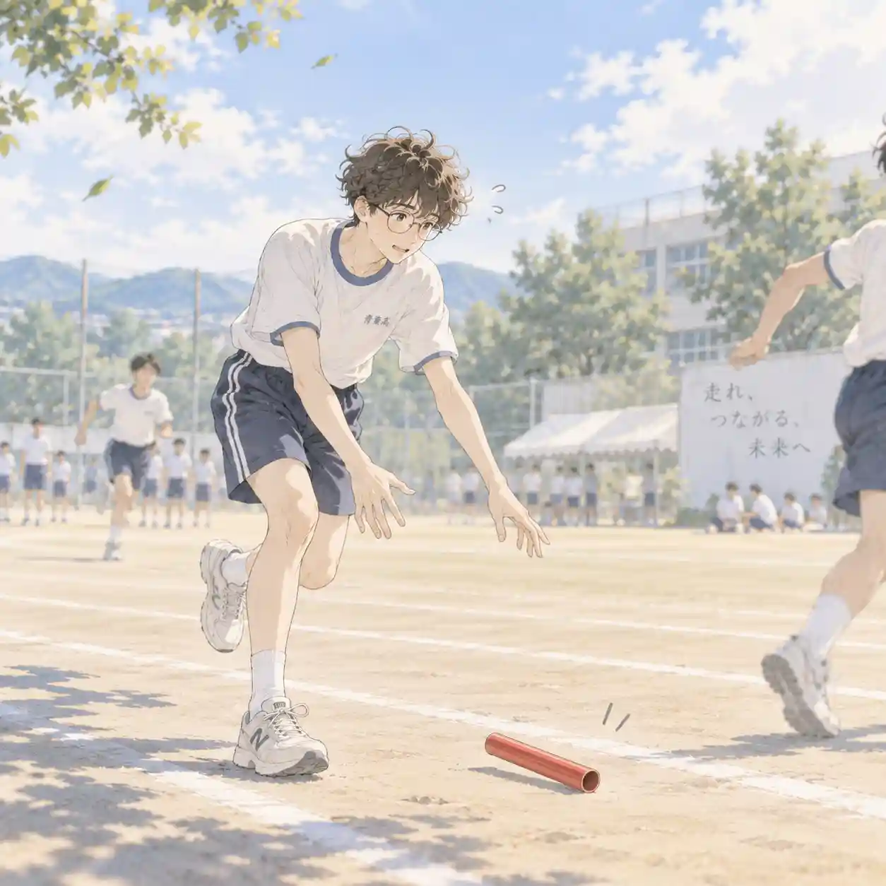 バトンを落とす男子