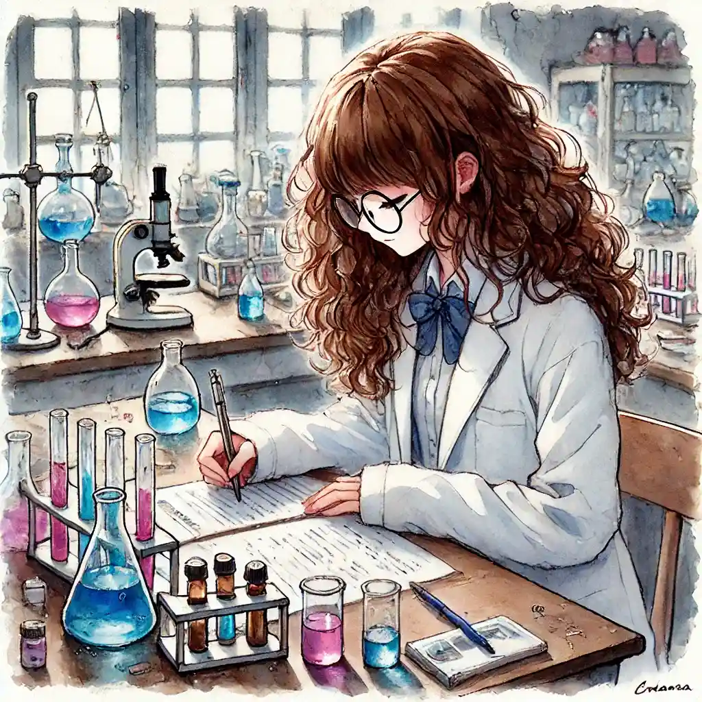 レポートを書く中学生女子