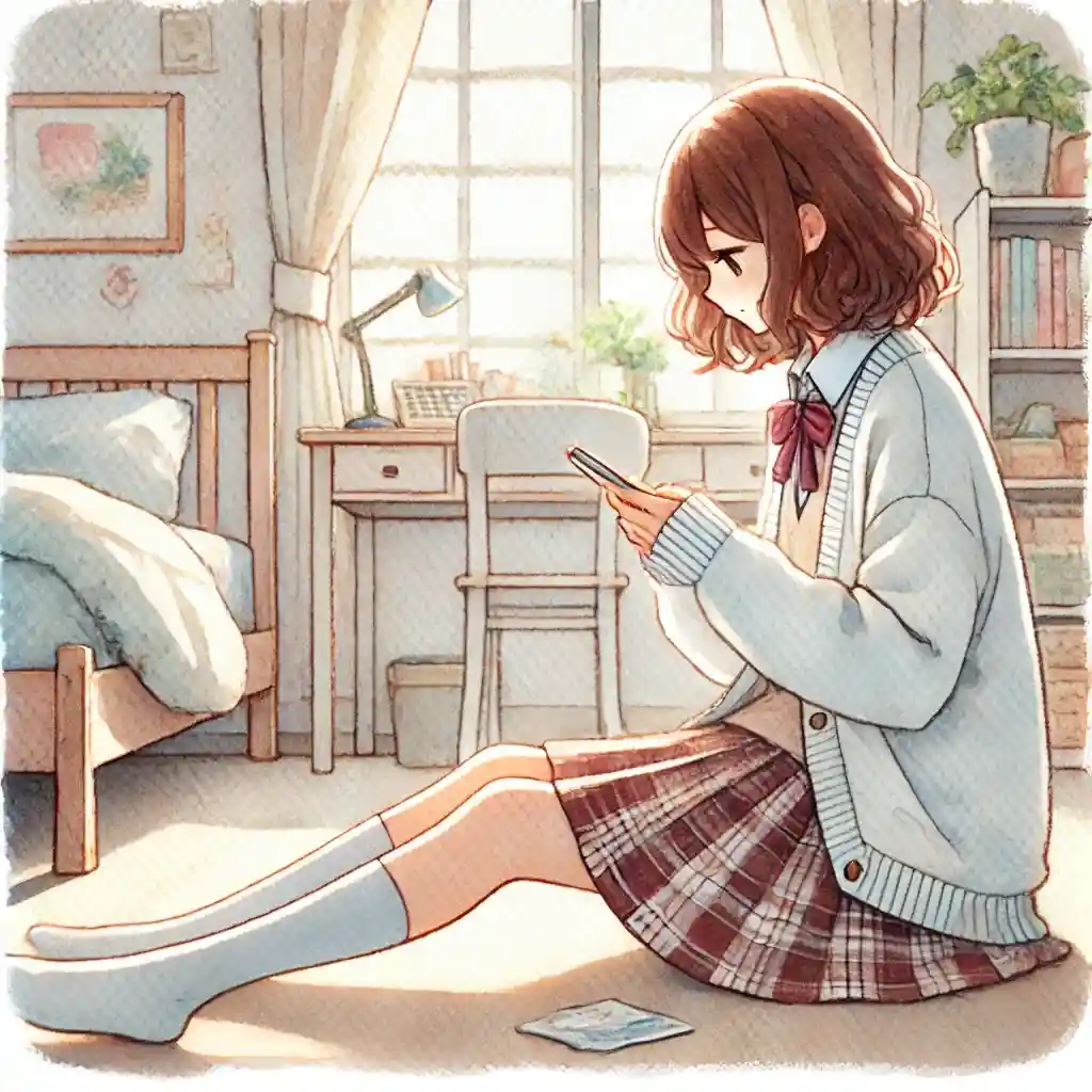 スマホをいじっている中学生女子