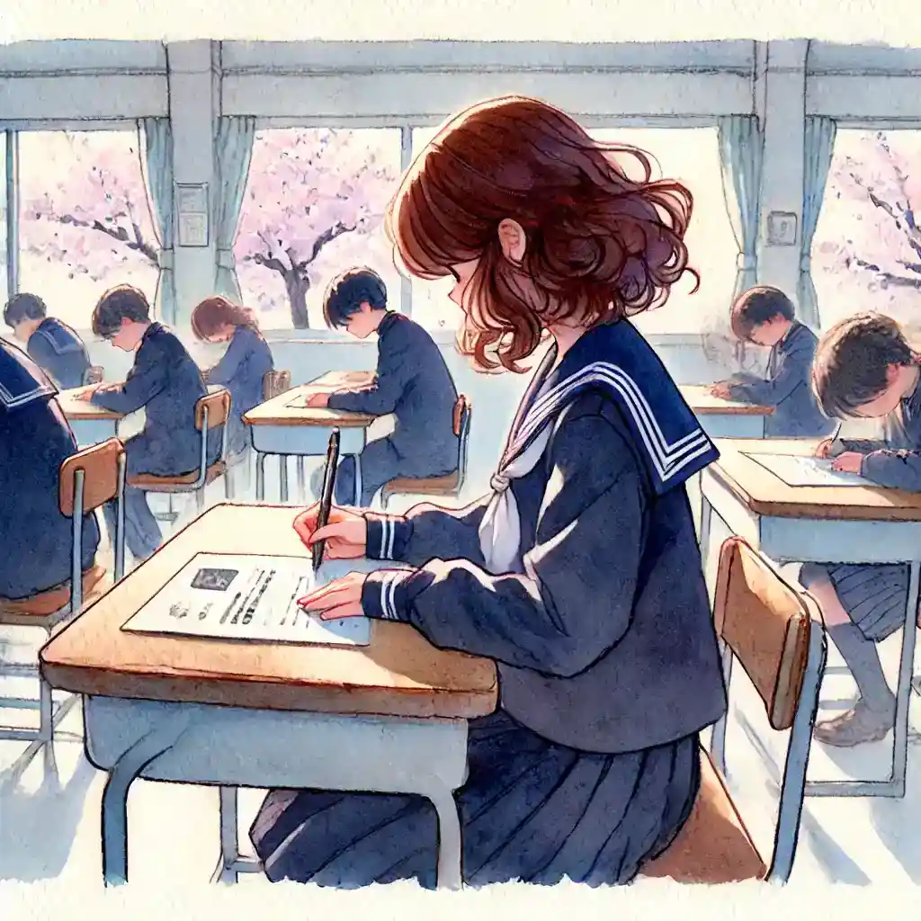 自己紹介を書いている中学生女子