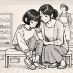 母親とスニーカーを選ぶ中学生女子