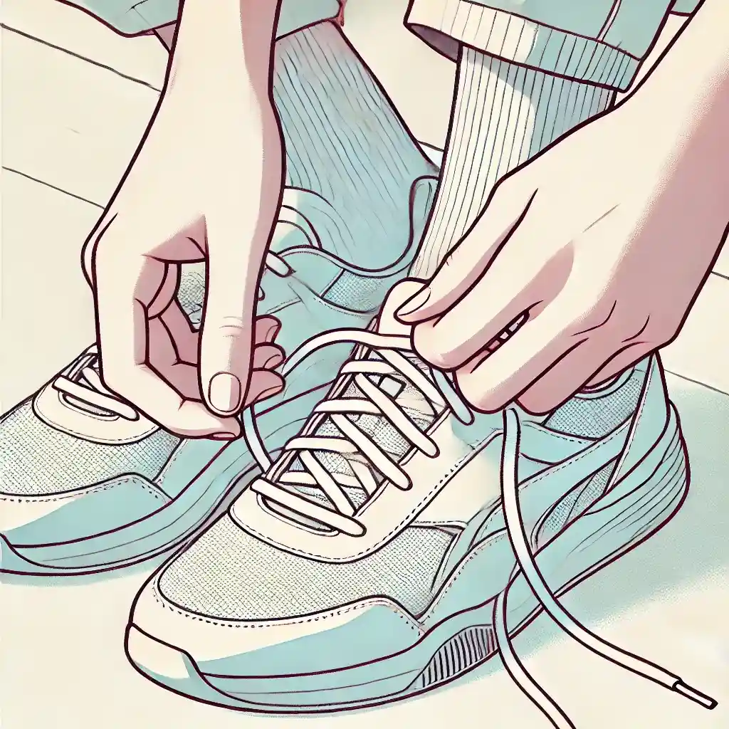 スニーカーのサイズを試している