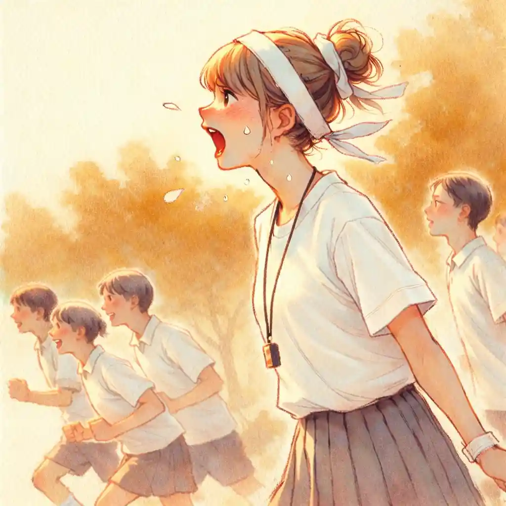 大声で応援している中学生女子