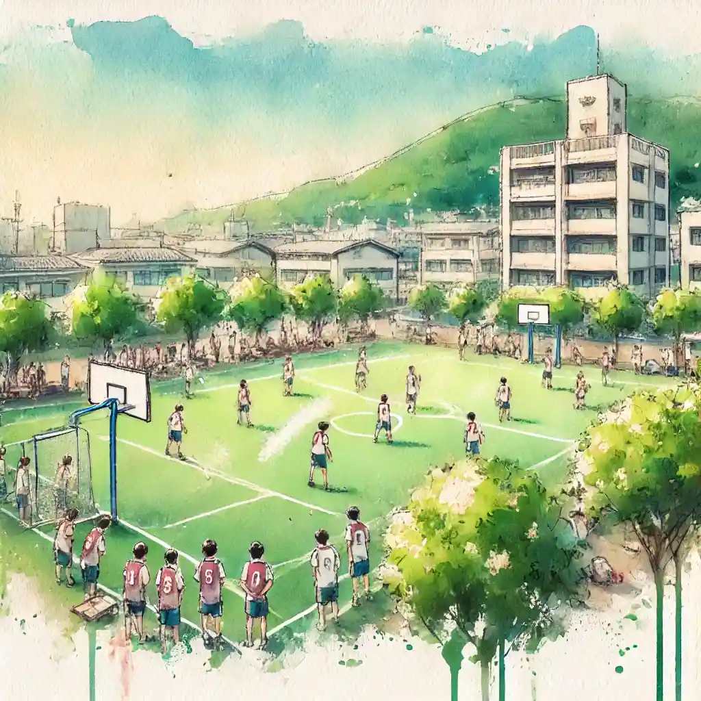 体育祭を行なっている校庭