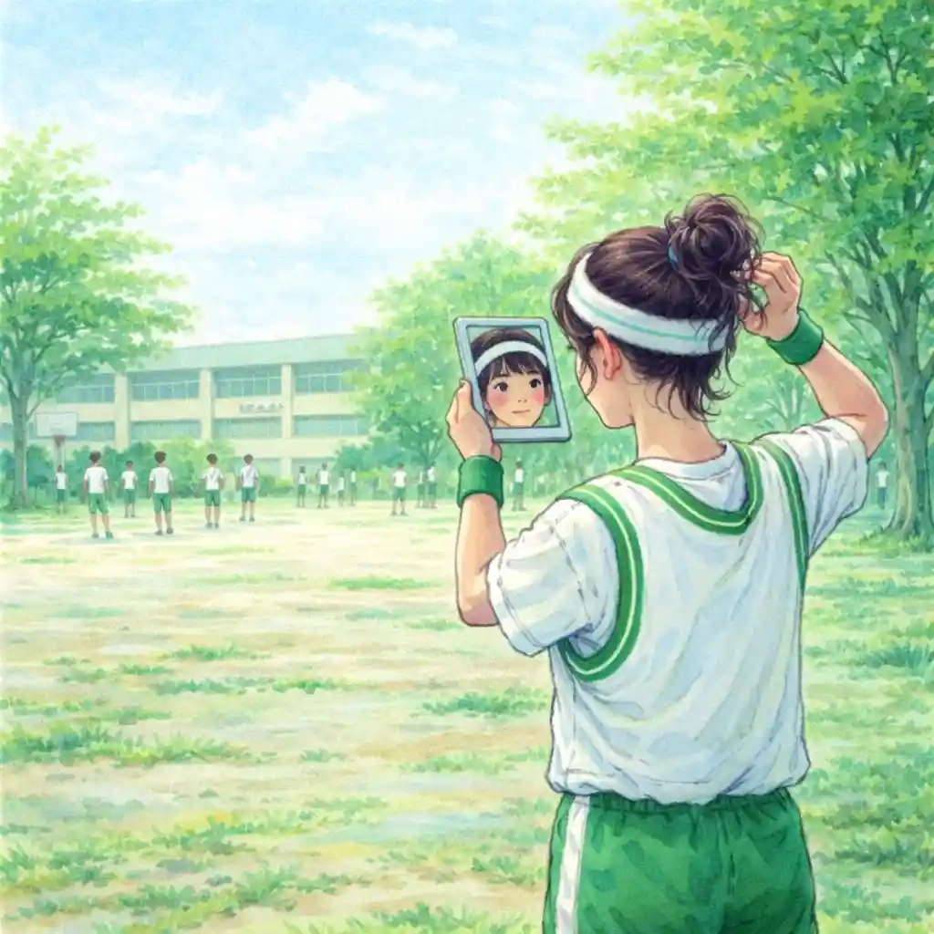 髪型を治す女子