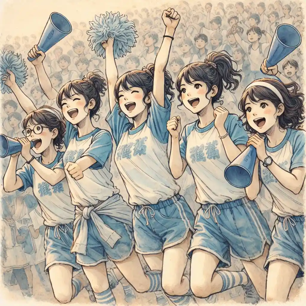 おそろの髪型で応援する四人の女子