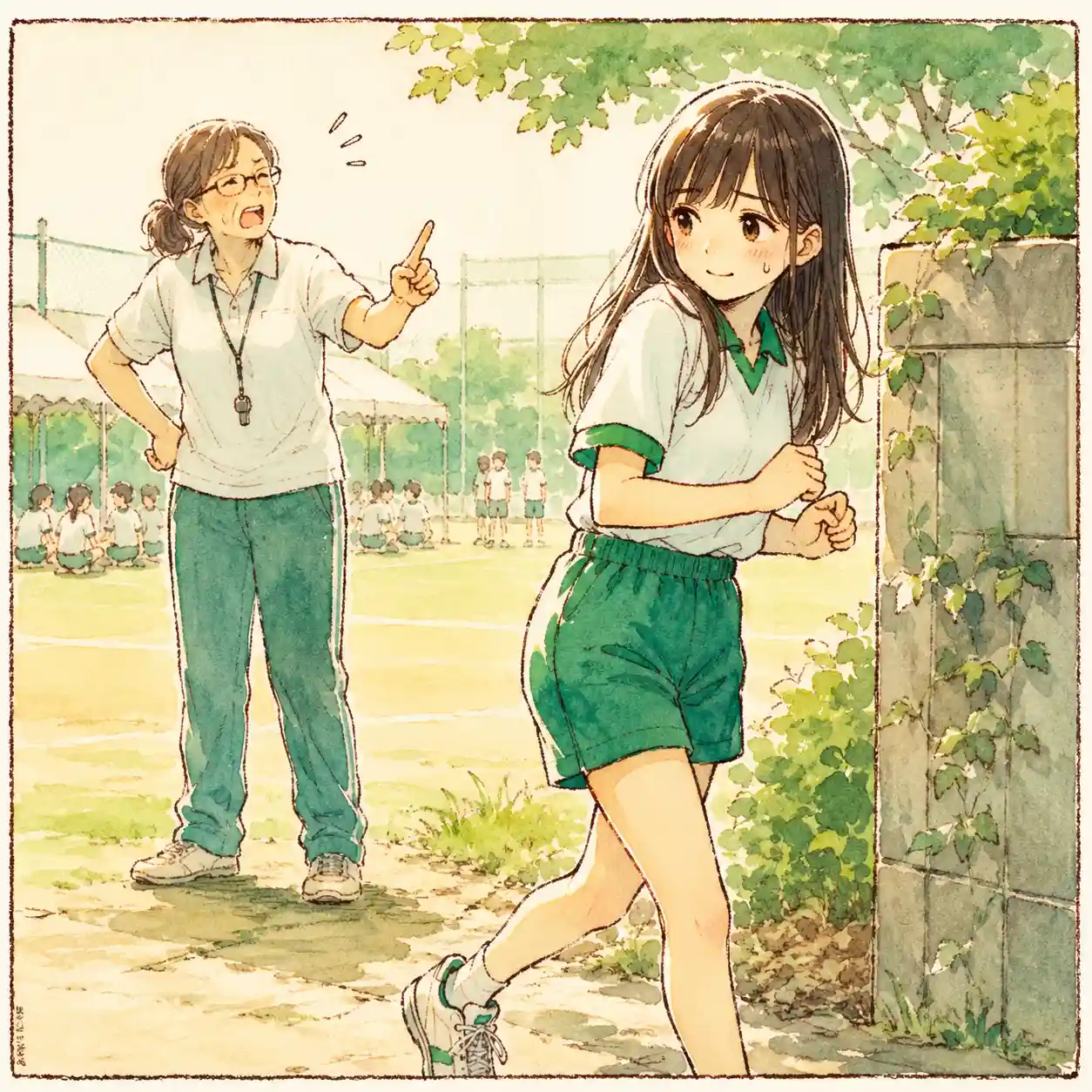 先生に注意される女子