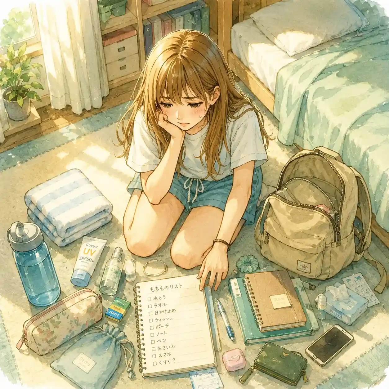 前日に何を持って行くか迷う女子