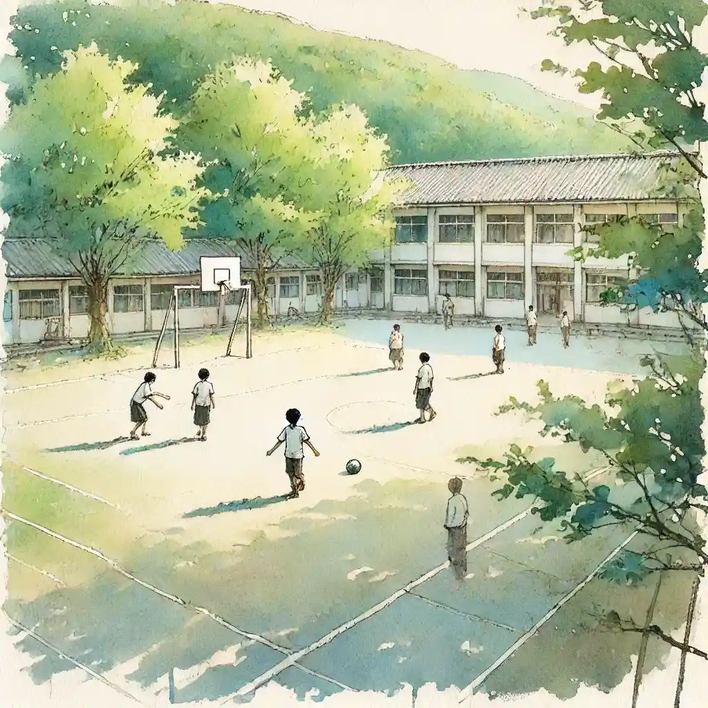 校庭で遊んでいる男子