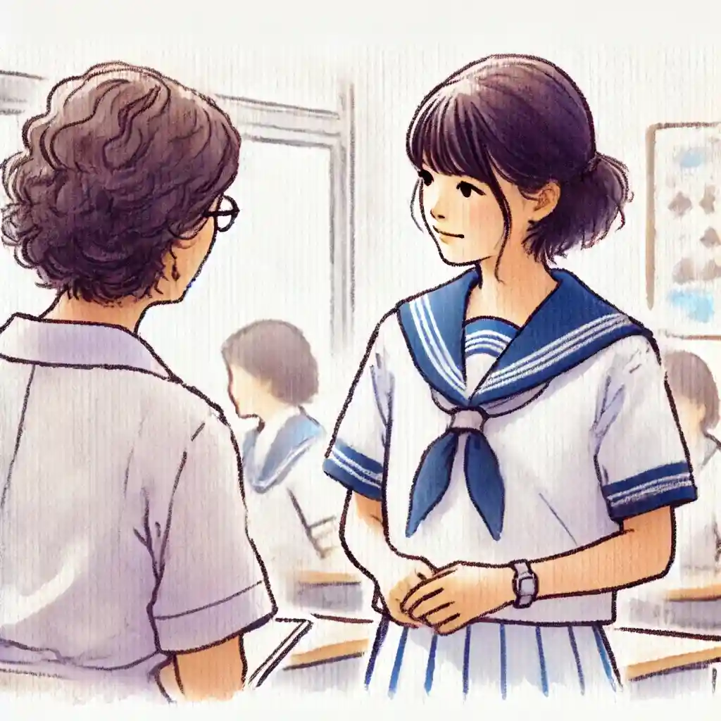 先生に報告している女子
