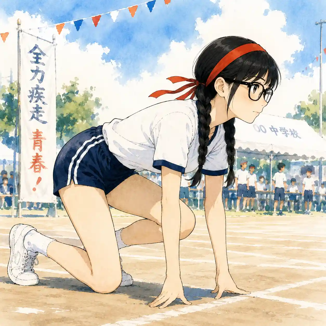 徒競走でスタート直前女子