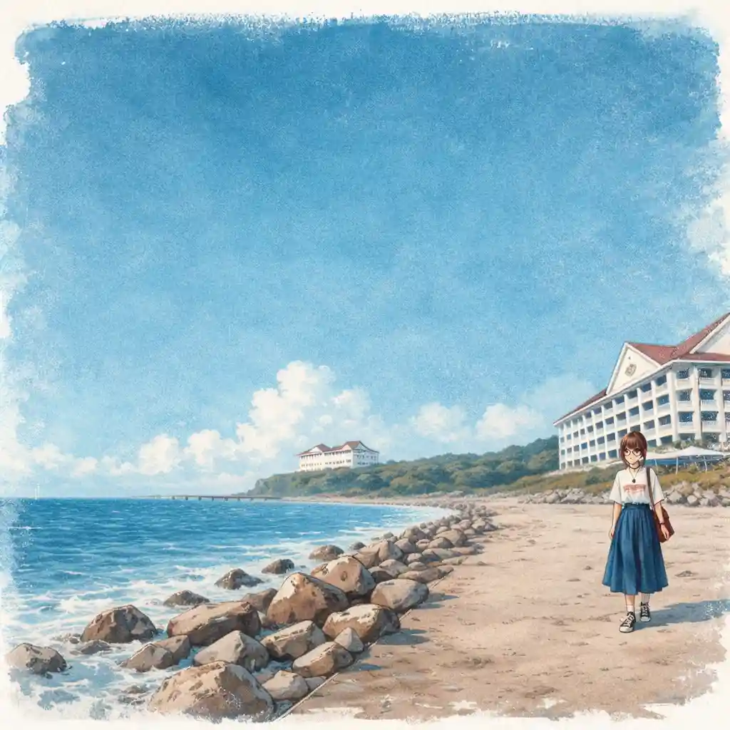 ホテルの周りを散策する中学生女子