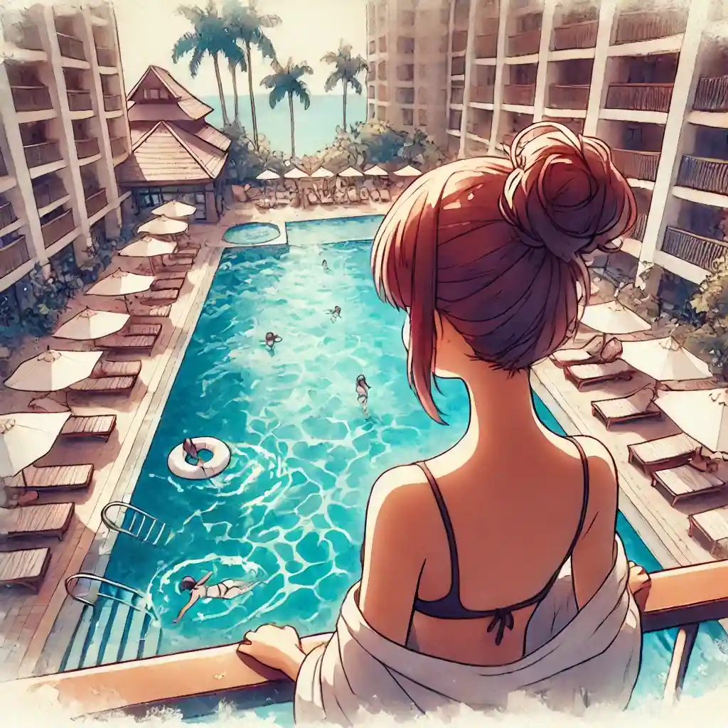 ホテルのプールに入る中g買うせい女子