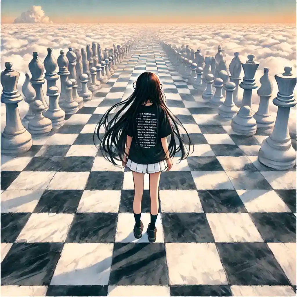 チェス盤の上の女子