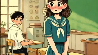 好きな人の近くで汗を描く女子