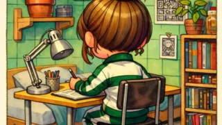 自宅で勉強中の女子