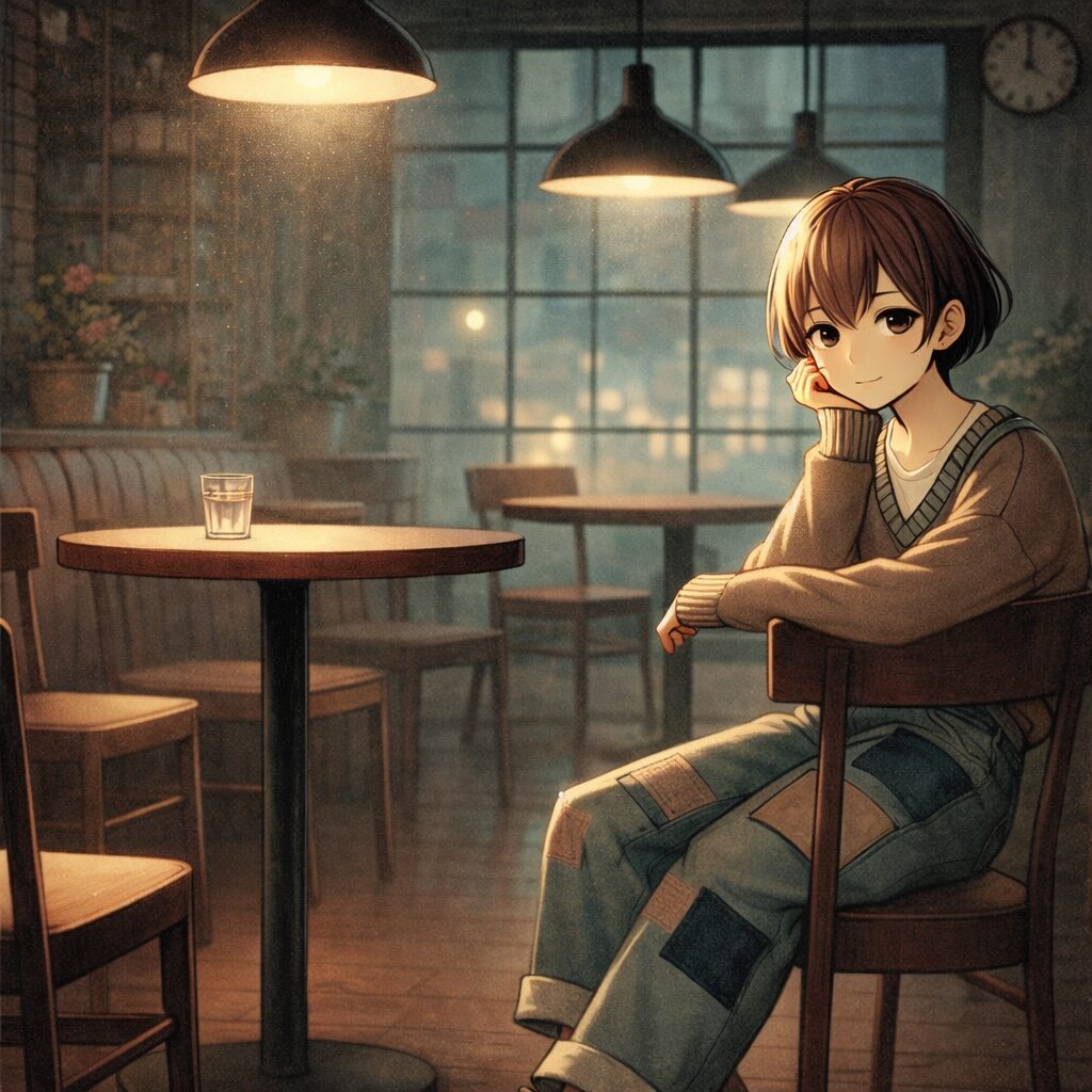 カフェで考え事の女子