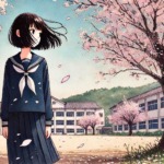 校庭の桜の木下の女子