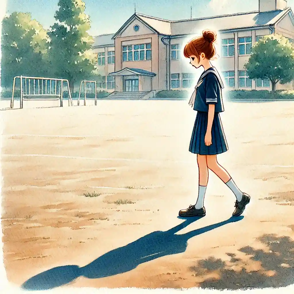 校庭を歩く女子